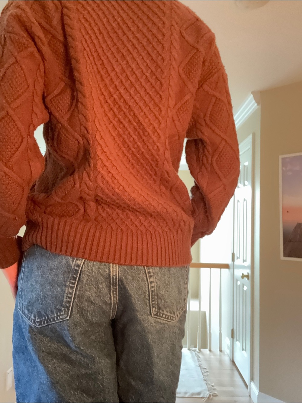 Sunday Best Cable Knit V-Neck Sweater in Rust Brown - Picture 4 of 5